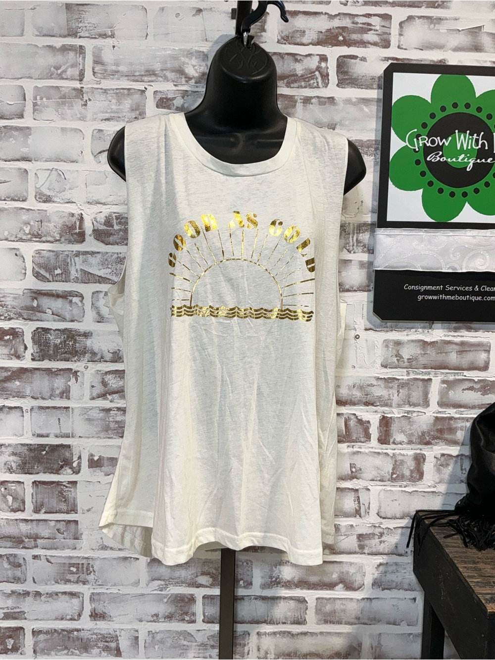 saltwater LUXE White Tank with Gold Sun Graphic